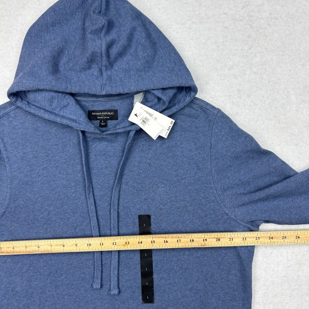 Banana Republic Mens Organic Cotton French Terry Hoodie Navy Heather Blue L NEW